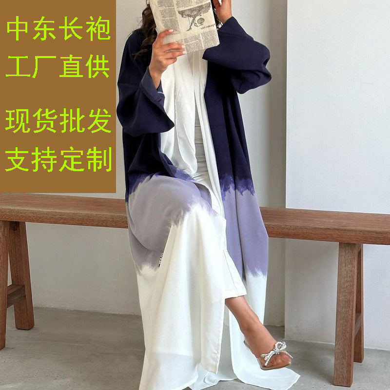 New Middle East Dubai clothing fashion elegant fashion cardigan tie-dye gradual change dress robe - Mixbatch