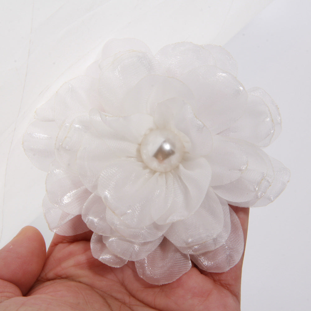 A 9cm large number of spot with pearl cloth flower fabric flower gauze clothing accessories brooch clothing accessories - Mixbatch