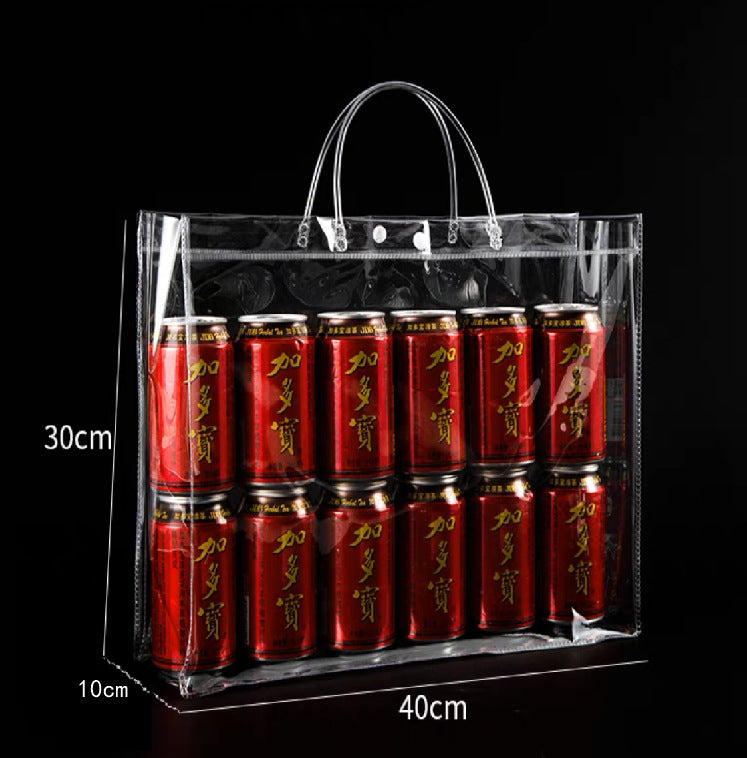A Spot plastic pvc tote bag, transparent gift packaging bag, milk tea with hand gift, hi candy, portable pvc packaging bag