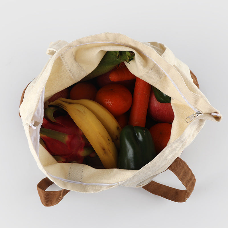 A thickened canvas supermarket environmental protection bag large capacity new cross-border grocery shopping bag strong zipper tote bag can be printed logo - Mixbatch
