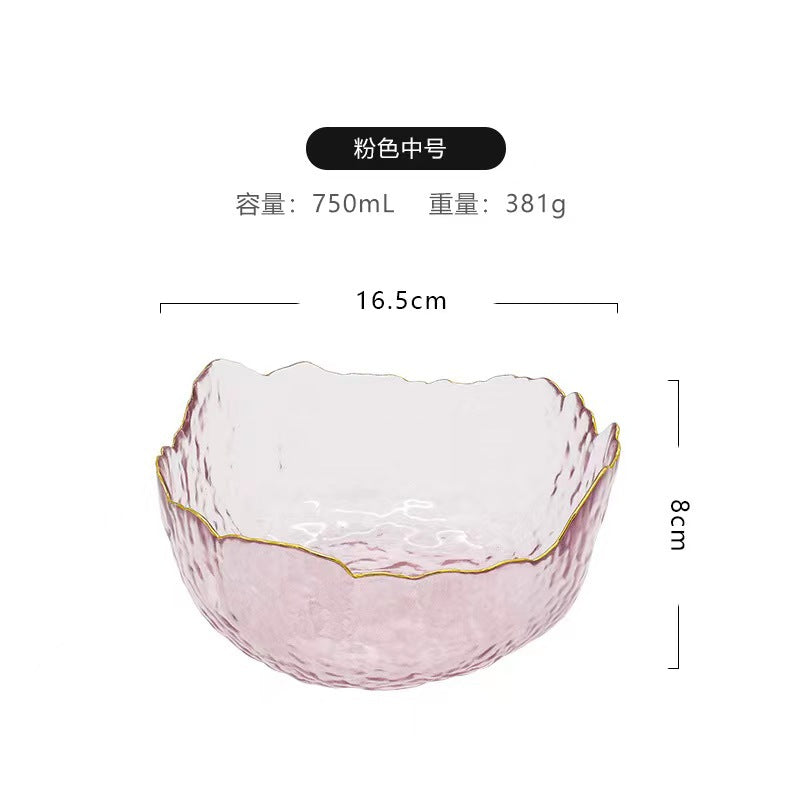 A Creative Japanese Lotus Mist Powder Glass Fruit Salad Bowl Set High Value Dessert Bowl Light Luxury Simple Household Fruit Plate