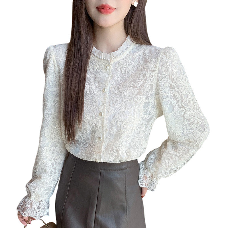 A spring new hollow long-sleeved lace shirt blouse spring shirt