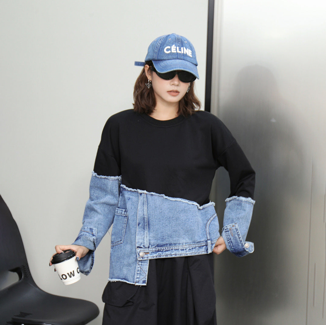 A stitched denim irregular top
