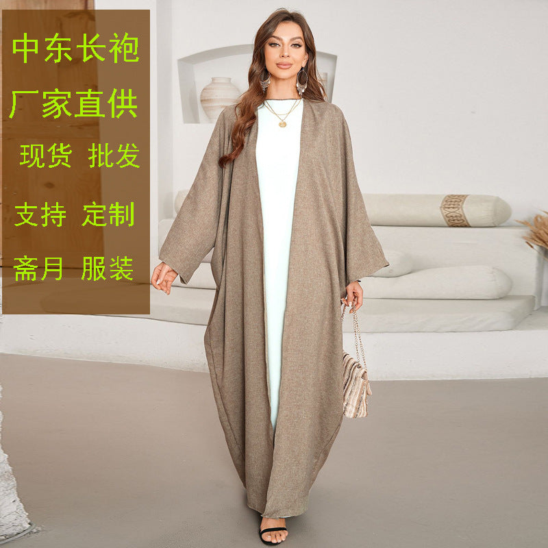 New women's clothing fashionable and elegant cardigan imitation hemp dress robe - Mixbatch
