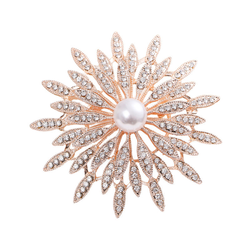 A hot-selling gold sunflower brooch creative diamond-encrusted pearl versatile temperament brooch blazer collar pin with accessories - Mixbatch