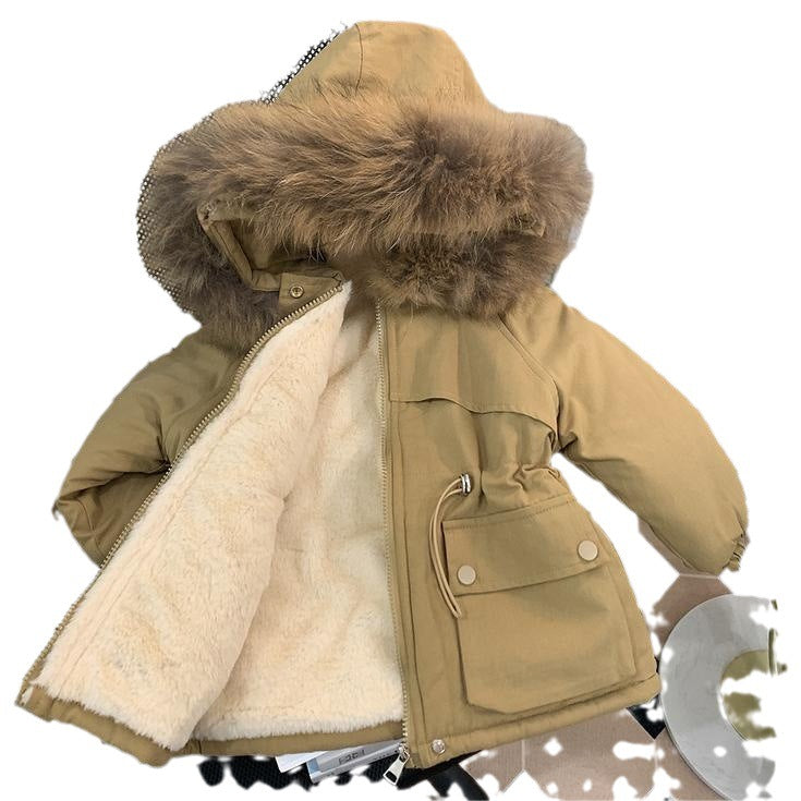 A girls jacket velvet cotton-padded winter clothing foreign style girls baby thicker pie to overcome