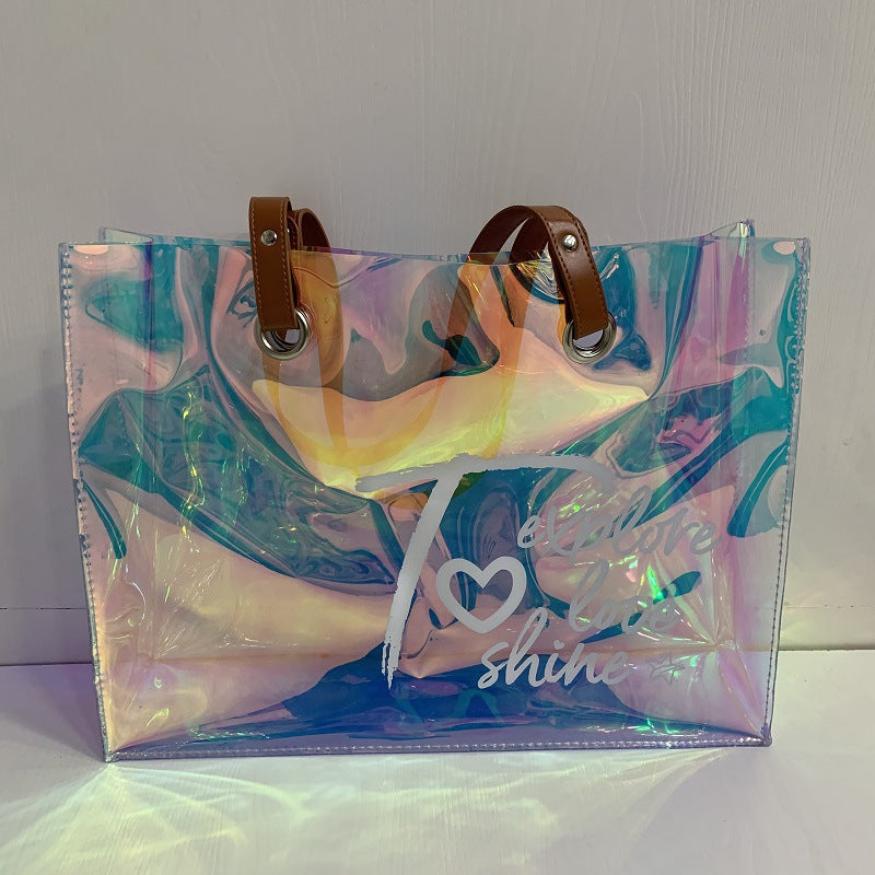 A Symphony pvc laser tote bag tpu plastic bag colored beach bag