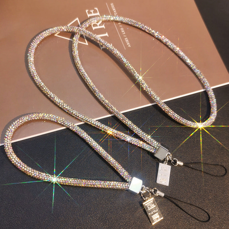 A Mobile phone lanyard length Wrist rhinestone lanyard Women's high-end luxury full diamond pendant Colorful fashion pendant - Mixbatch