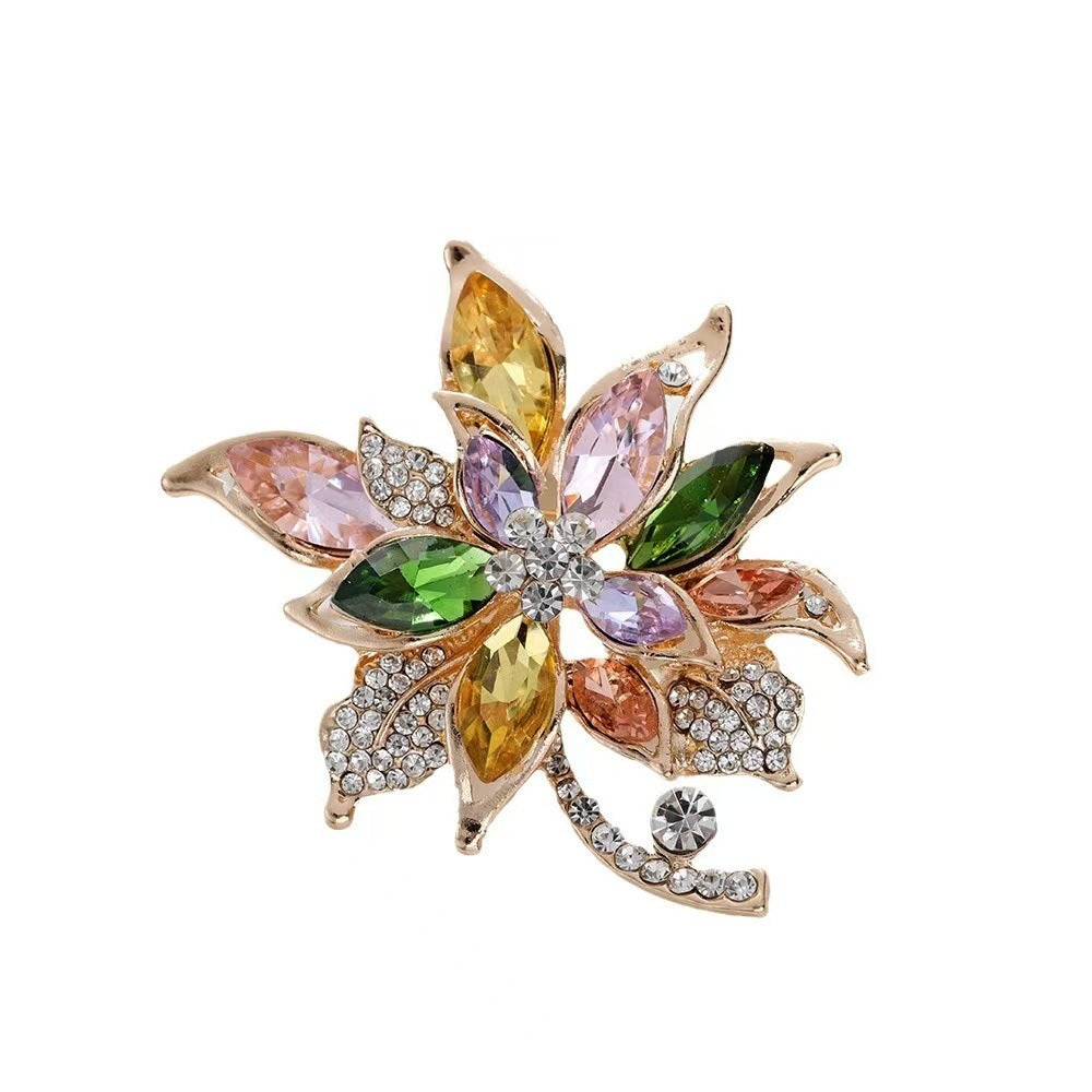 A color zirconium hibiscus brooch high-end femininity crystal brooch coat retro exquisite luxury pin accessories gift - Mixbatch