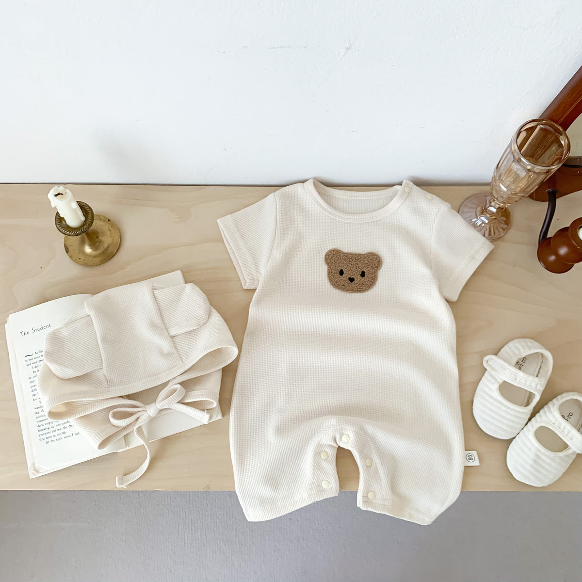 A a baby summer bag fart clothes ins2023 baby bear Waffle one-piece climbing suit for boys and girls - Mixbatch