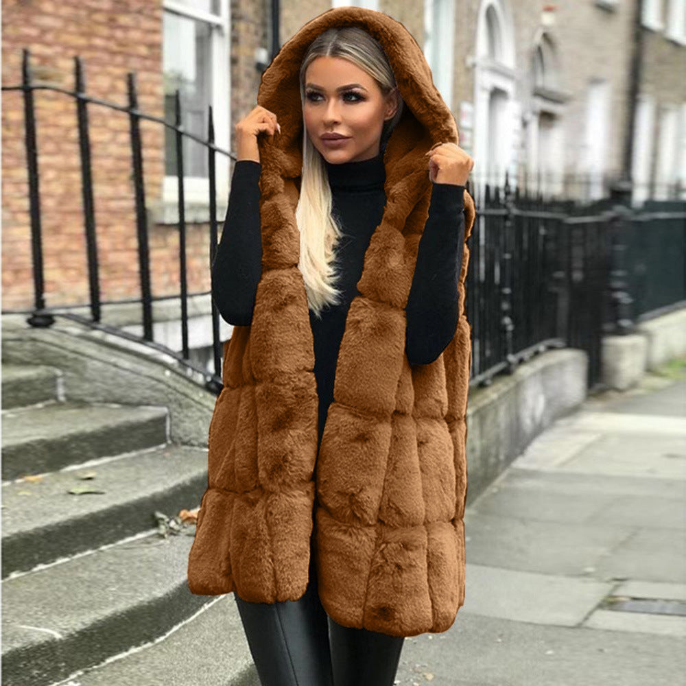 A fur hooded vest
