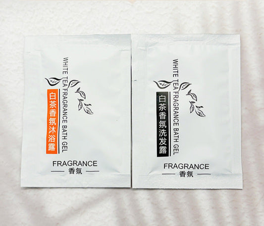 1000 pieces Free shipping by sea to Beirut White Tea Shampoo Body Wash Hotel Disposable Shampoo Body Wash Bag