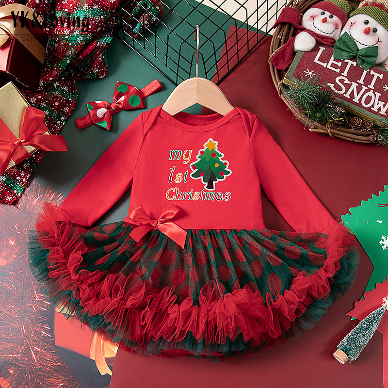 A children's long-sleeved mesh dress