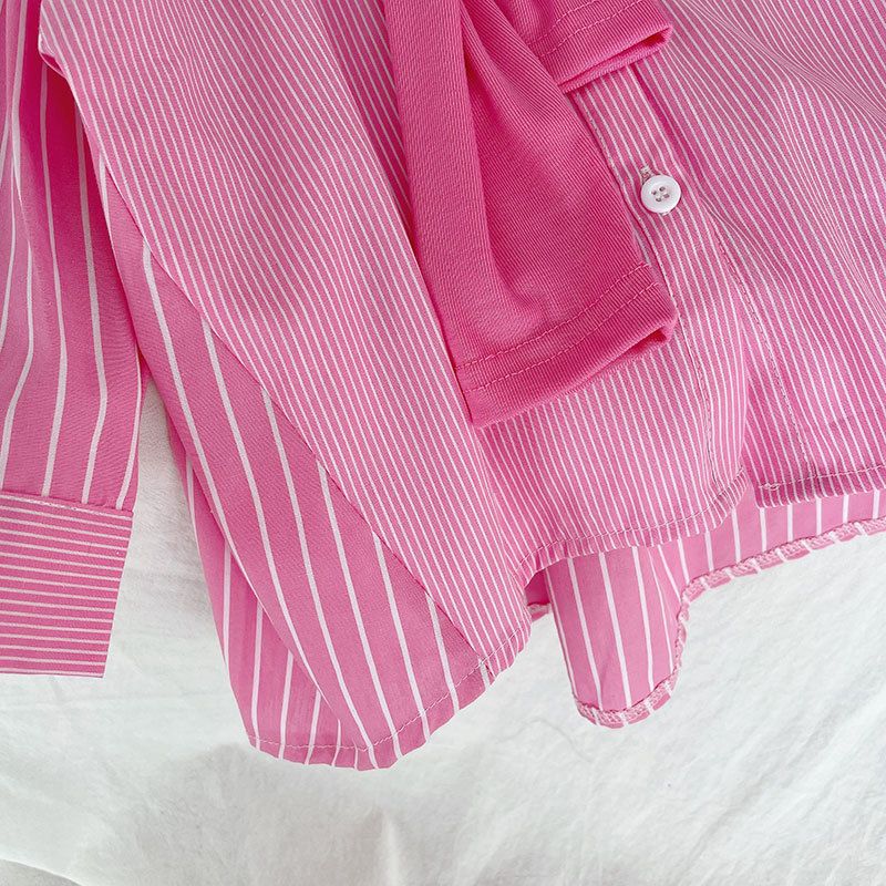 A Korean version of spring and autumn girls striped medium