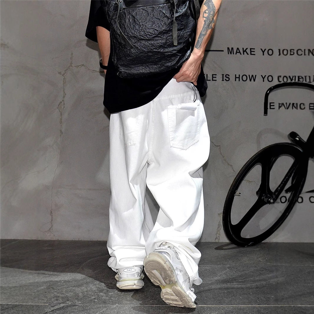 A white ripped wide-leg jeans loose straight