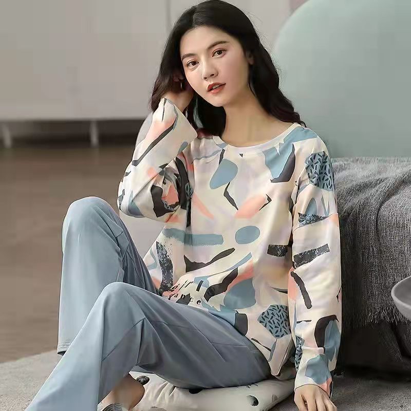 A large number of wholesale pajamas women's spring and autumn long-sleeved autumn and winter loungewear women's large size simple loose suit outer wear - Mixbatch