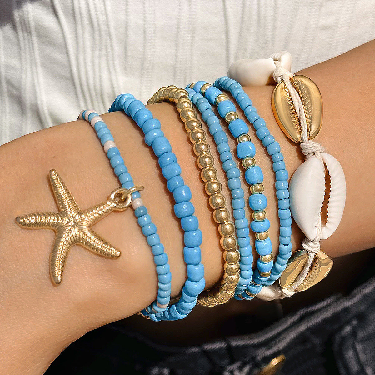 A Bohemian Resort Wind Shell Beaded Woven Bracelet Beach Wind Starfish Rice Beads - Mixbatch