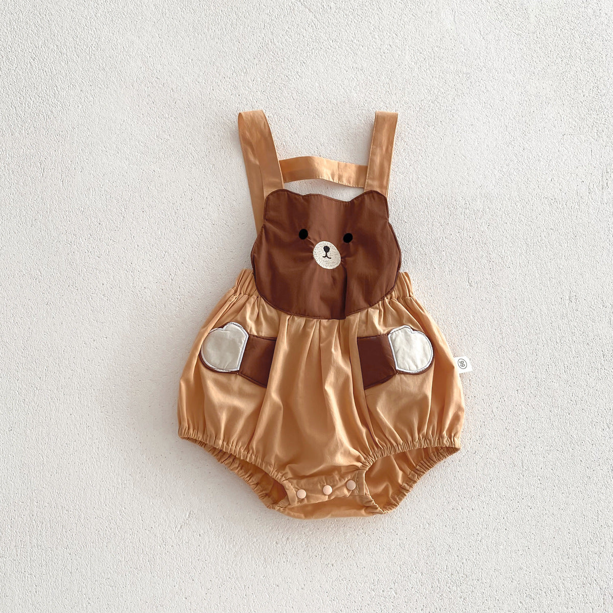 A 2024 summer new baby onesie for boys and girls cute bear strap bag fart shirt short sleeve t-shirt set - Mixbatch