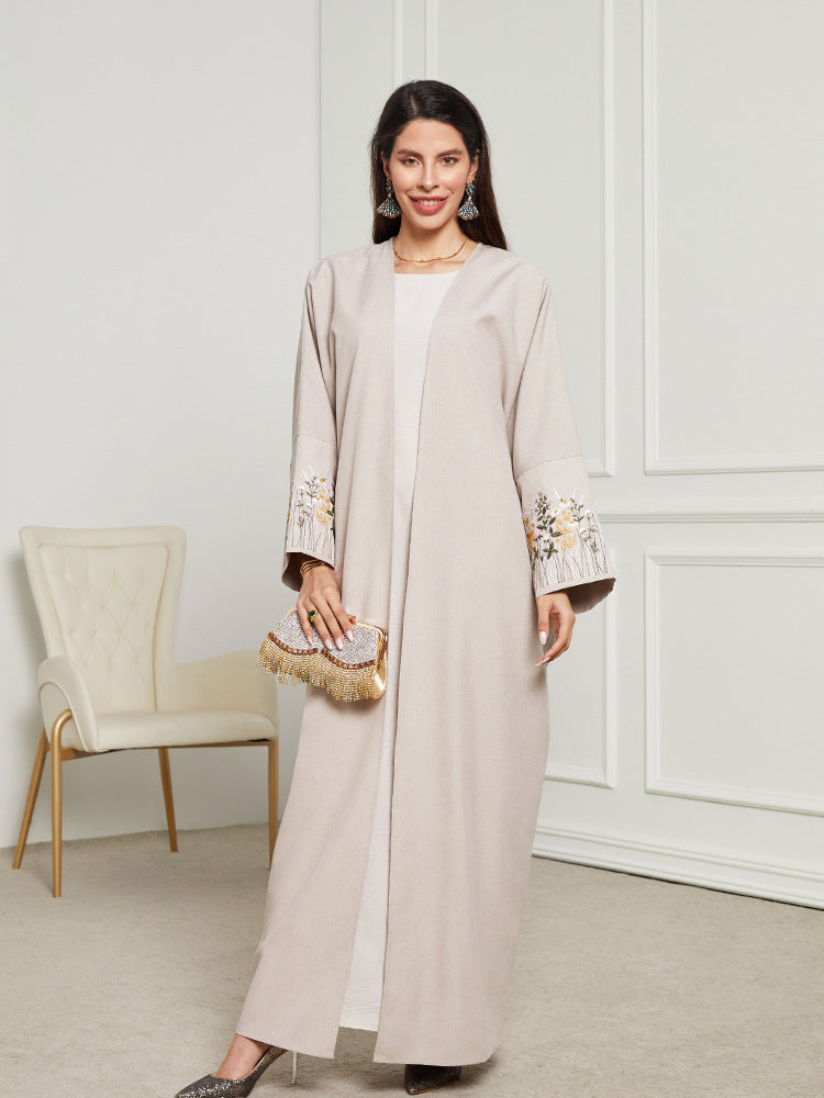 Middle Eastern Muslim Clothing Robe Embroidered Cardigan Dress Long Dress Bat Sleeve - Mixbatch