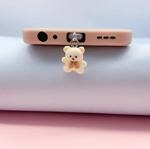 A Mobile Phone Dust Plug IOS Phone/Type-C/Android Couple Coffee Bear Pendant Mobile Phone Pendant