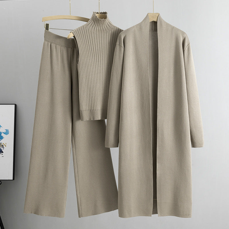 A three-piece set of knitted tops and pants