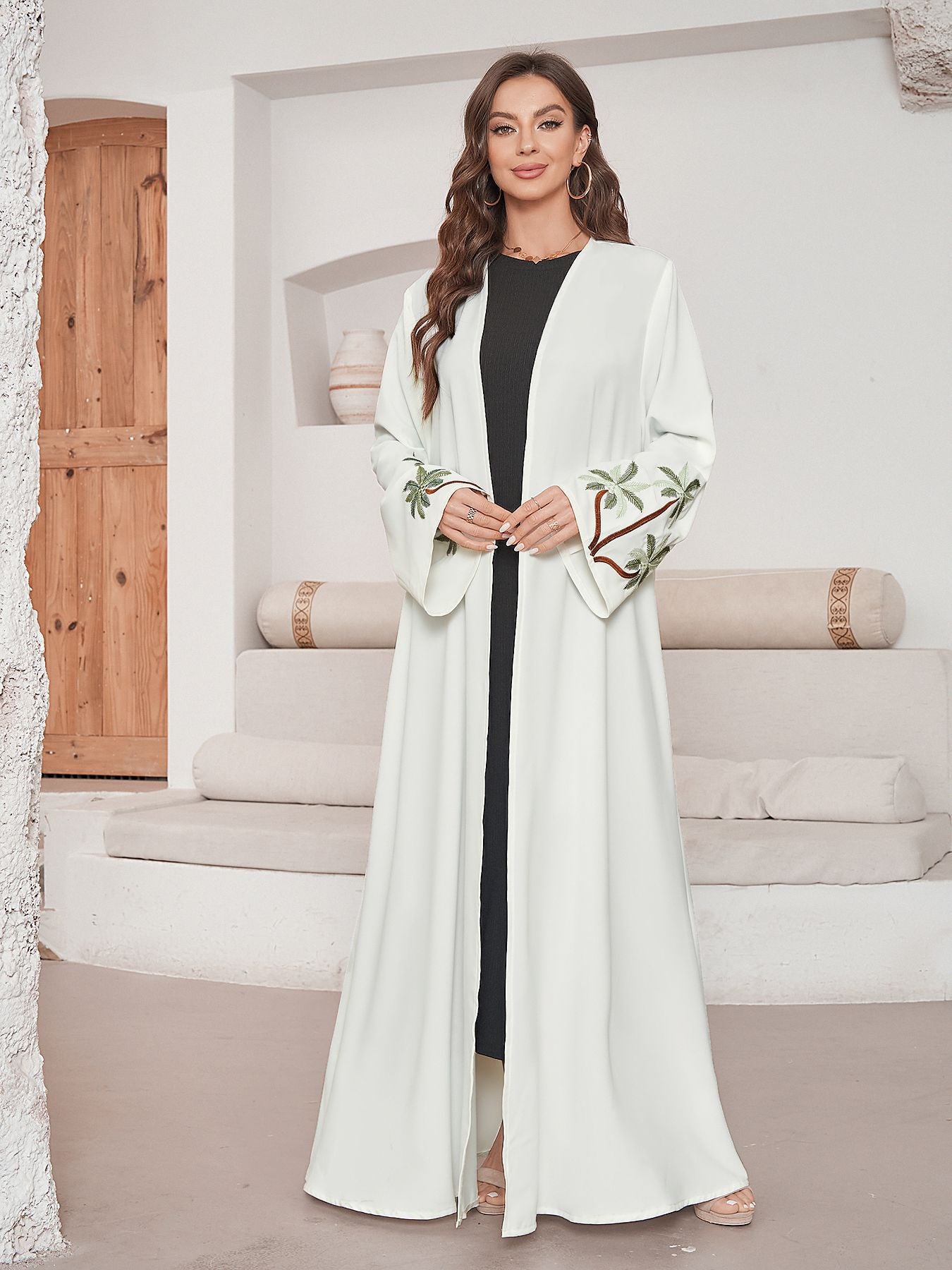 New Middle Eastern Muslim Fashion Elegant Long Sleeve Cardigan Embroidered Dress Robe - Mixbatch