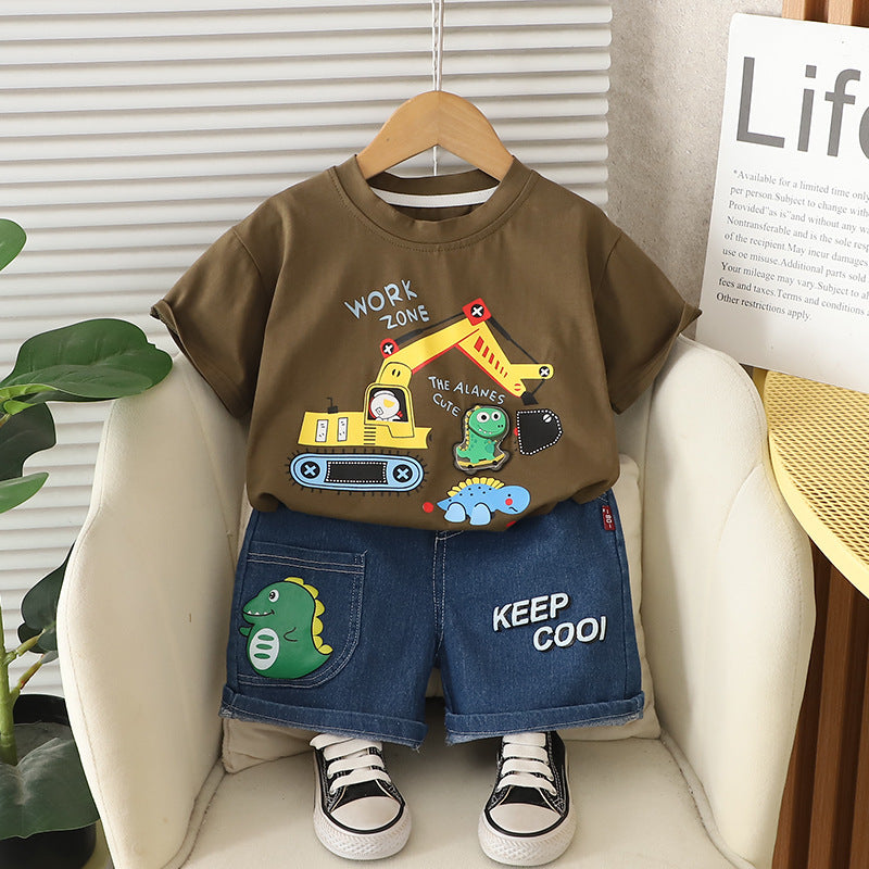 A children's short-sleeved set boys' T-shirt baby summer children's clothing girls' shorts baby clothes summer clothing wholesale