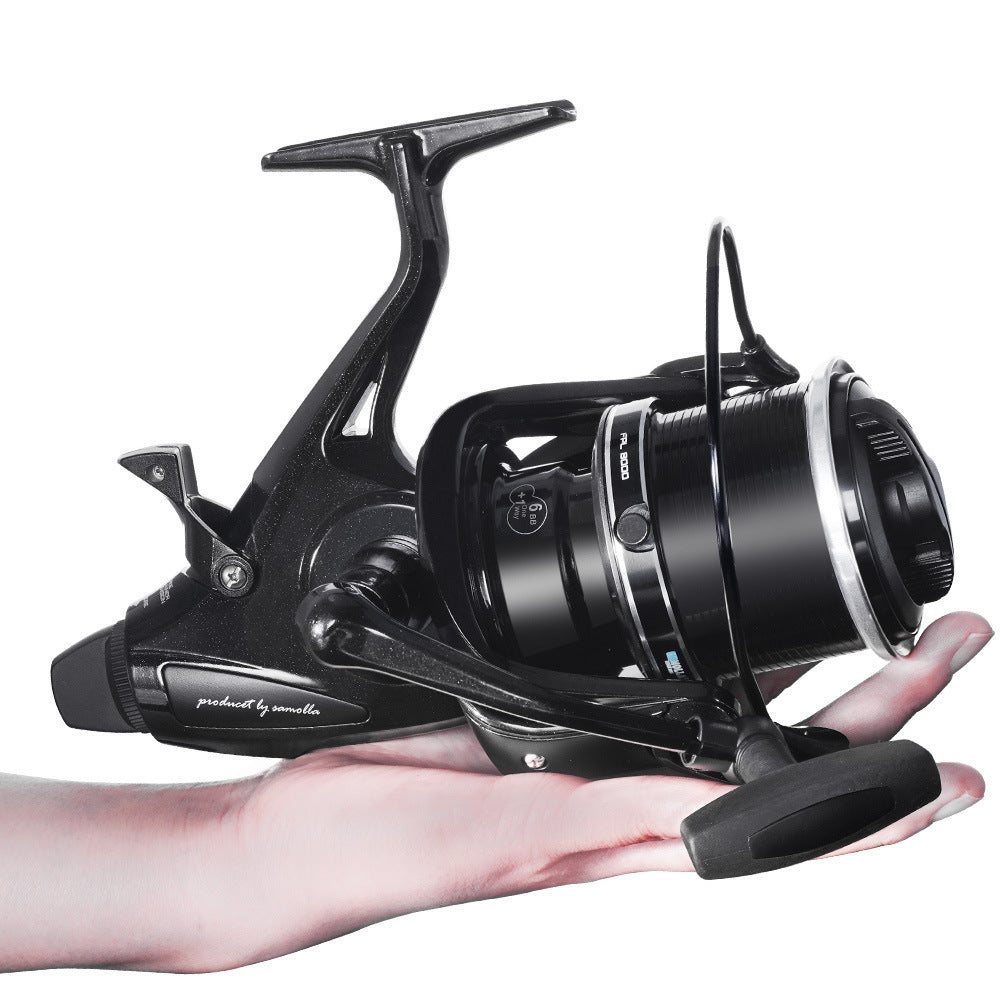 A new extra large far cast wheel double brake spinning wheel double guide rod worm shaft structure carp fishing wheel