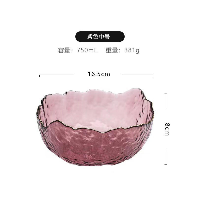 A Creative Japanese Lotus Mist Powder Glass Fruit Salad Bowl Set High Value Dessert Bowl Light Luxury Simple Household Fruit Plate
