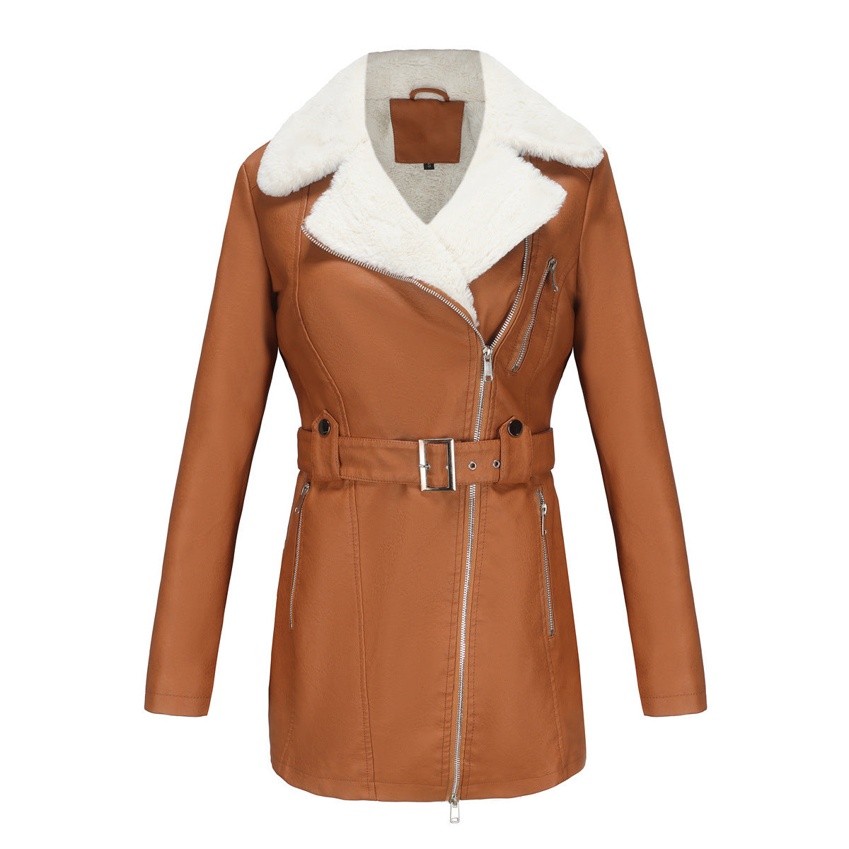 A women's fleece leather jacket