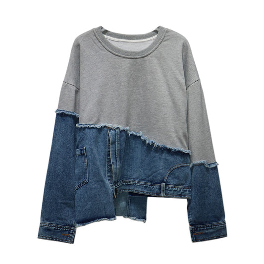 A stitched denim irregular top