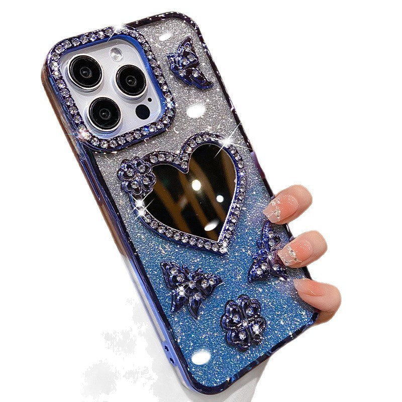 A mirror rhinestone phone case