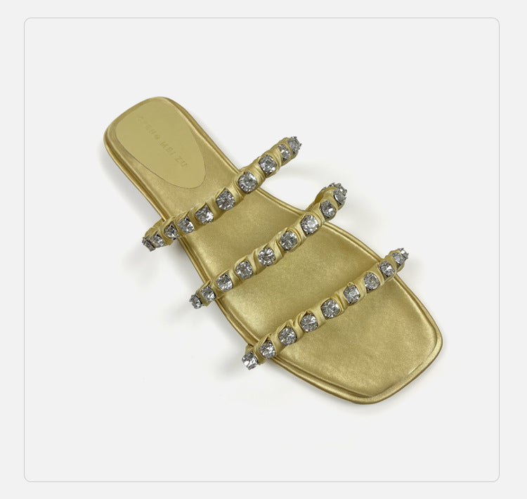 A rhinestone sandals women's summer word with flat beach slippers