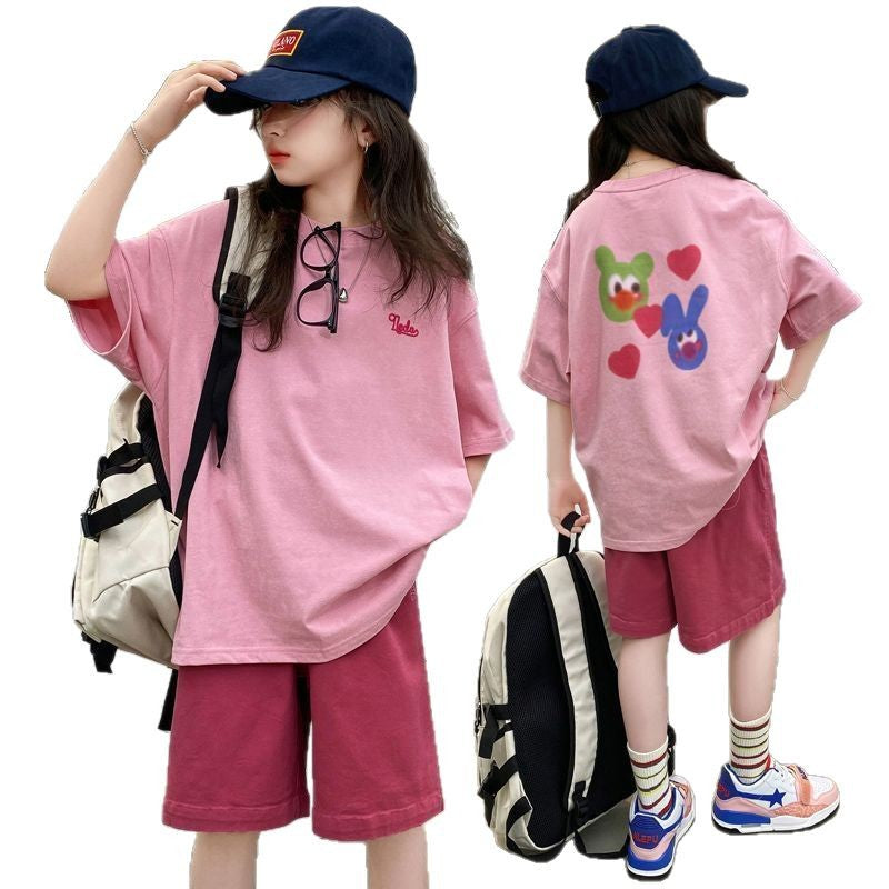 A girl summer thin suit Internet celebrity girl middle aged older children fashionable foreign style fried street sports summer clothes trendy clothes