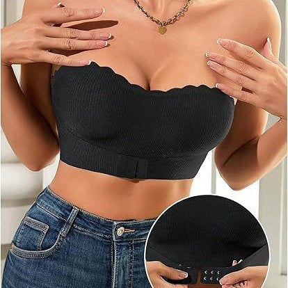 A Wavy Edge Breathable Strapless Front Closure Bra