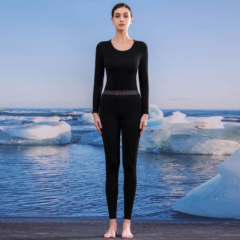 A autumn and winter silk wool thermal underwear female couple German velvet heating thickened primer long johns set wholesale - Mixbatch