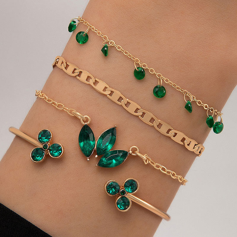 A European and American cross-border, fashionable and retro imitation gemstone love stacking bracelet, niche design sense snake jewelry set - Mixbatch