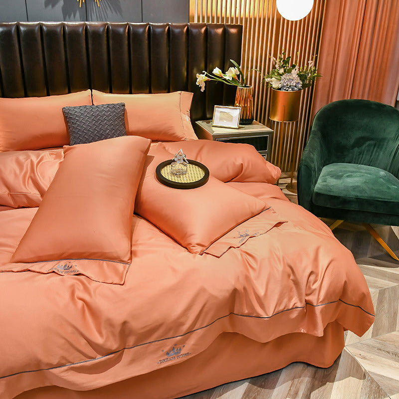 Tiansi Gongsatin 60s embroidered four piece bedding set, bed sheets and duvet covers 1.8m set, light luxury Nordic style 2.0kg - Mixbatch
