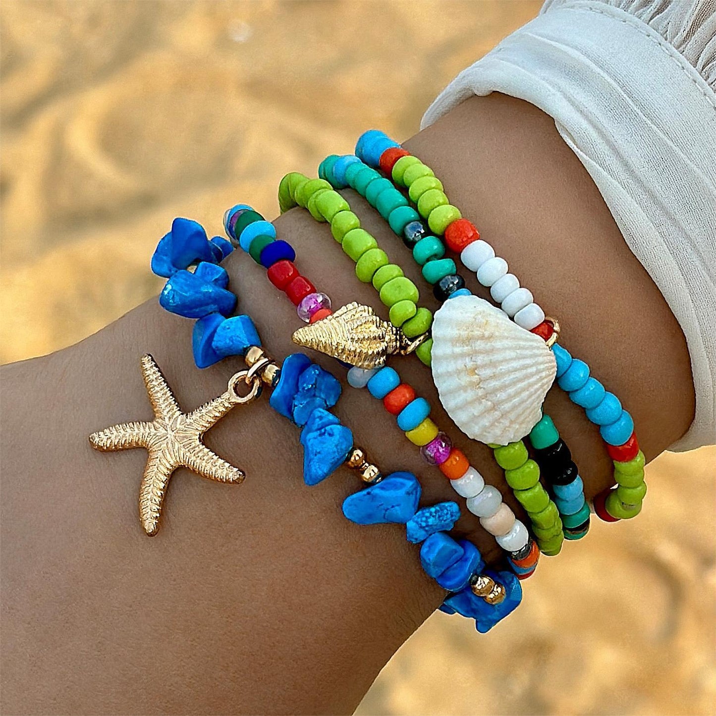 A Bohemian Resort Wind Shell Beaded Woven Bracelet Beach Wind Starfish Rice Beads - Mixbatch