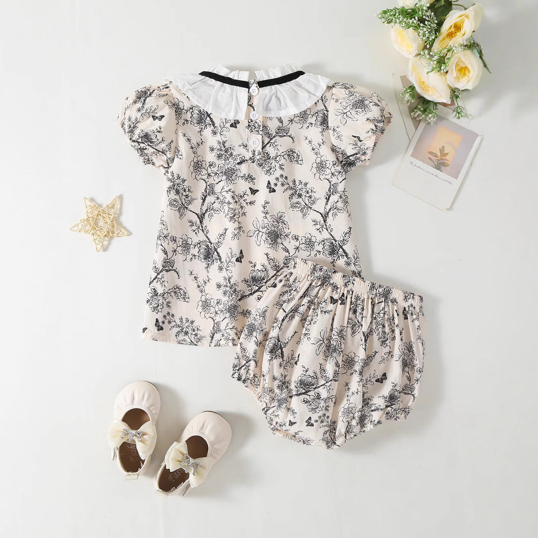A New summer baby clothes baby girl floral triangle fart pants two-piece baby pants set