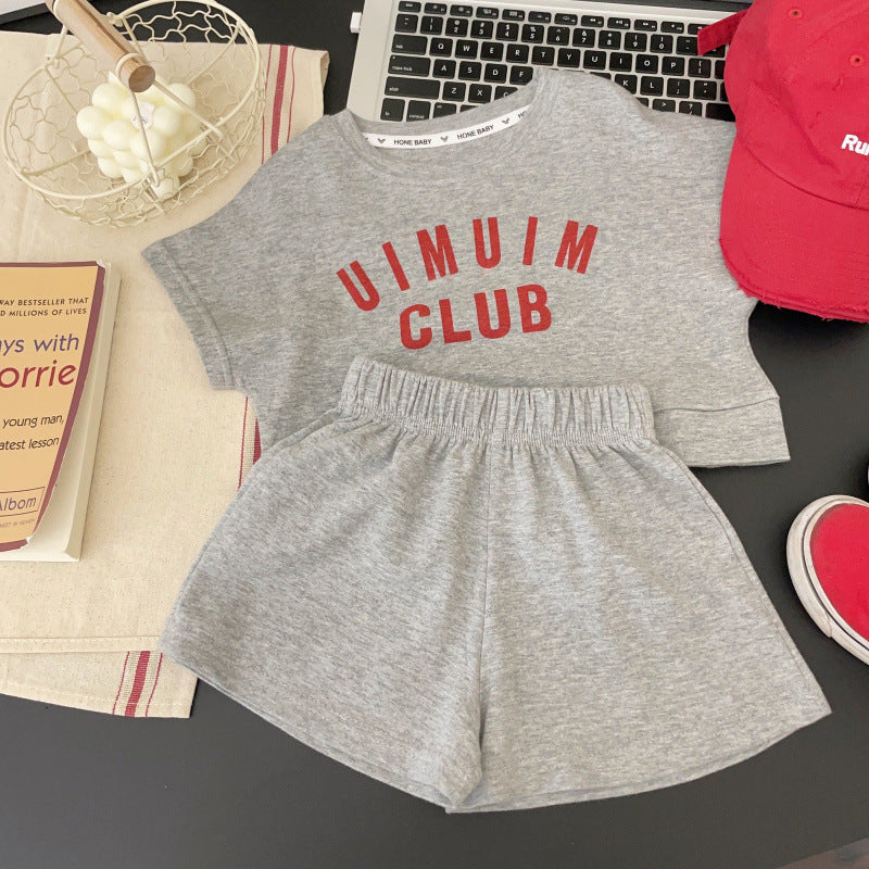 A summer new Korean version girls summer suit children's cotton letters medium and large children's foreign style two-piece set