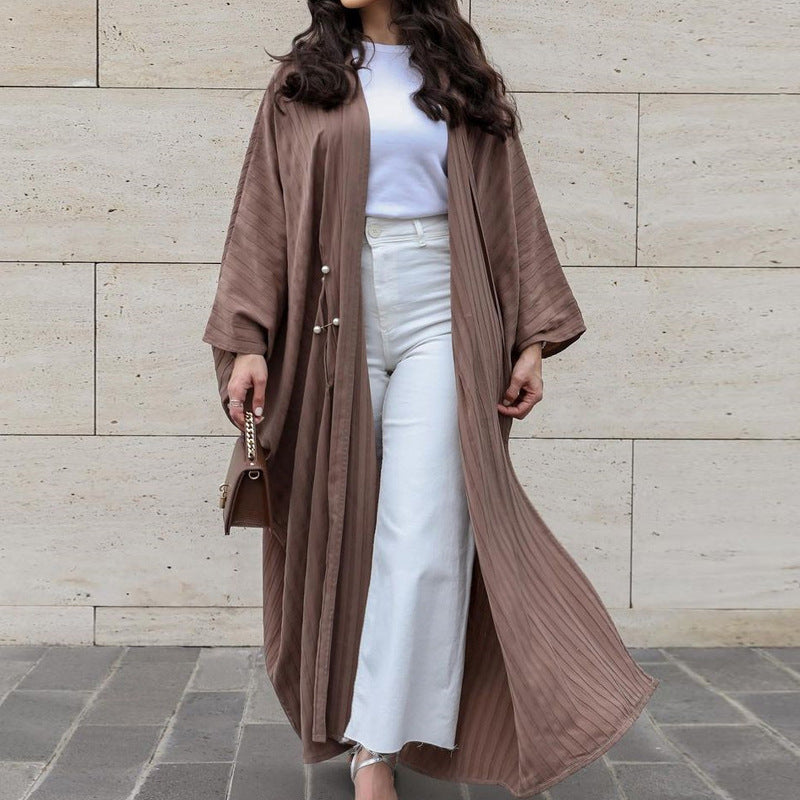 Middle East Dubai Clothing Bat Sleeve Long Dress Fashion Elegant Cardigan Pearl Dress Robe - Mixbatch