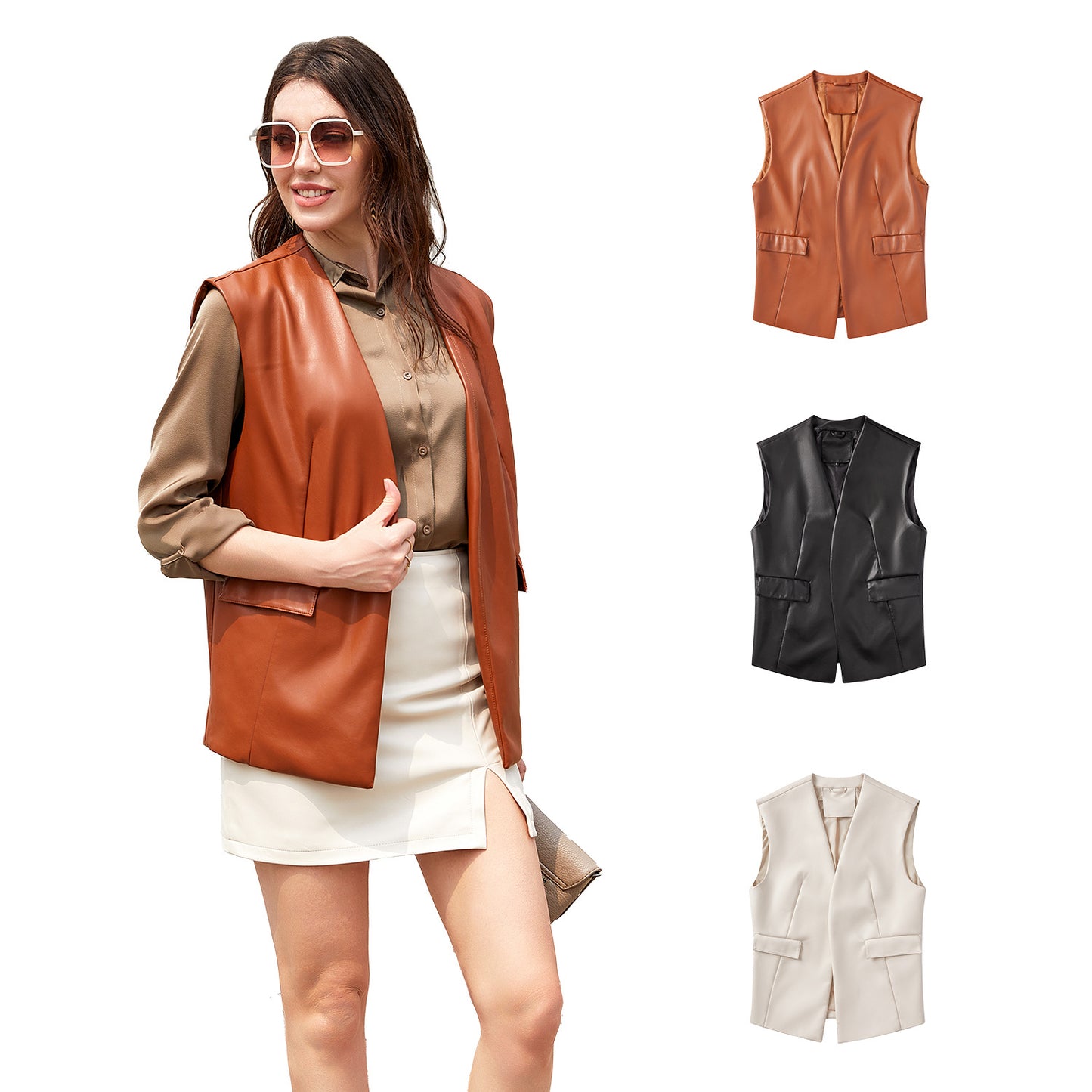 A women's PU leather vest jacket