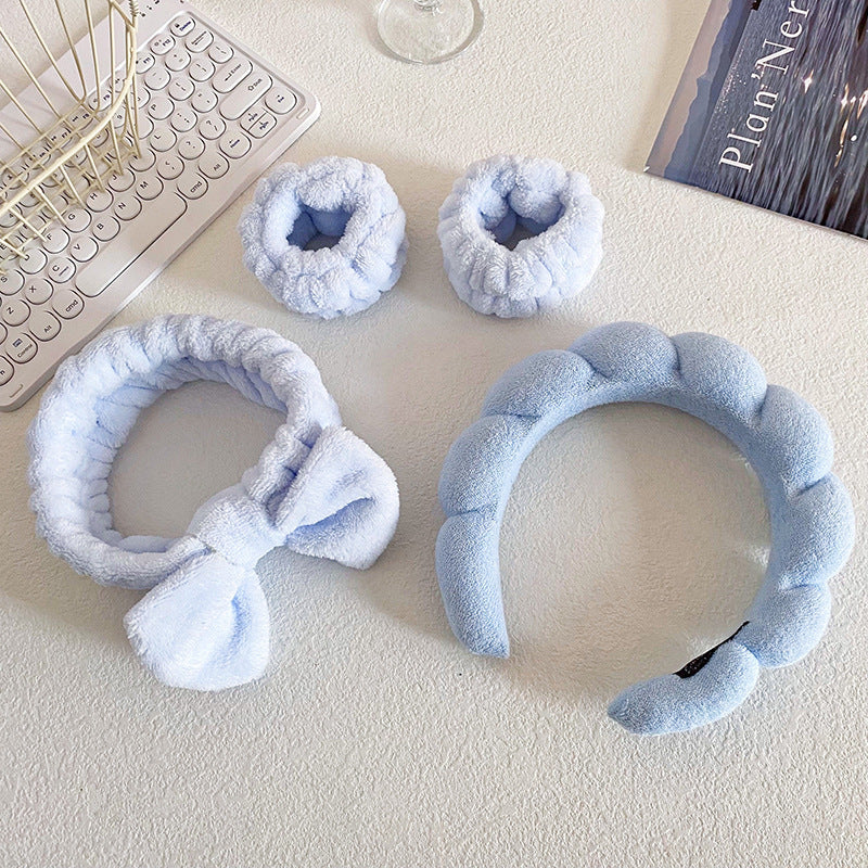 A Bow hair band, wash makeup, mask, cloud headband set, tie hair high cranial top