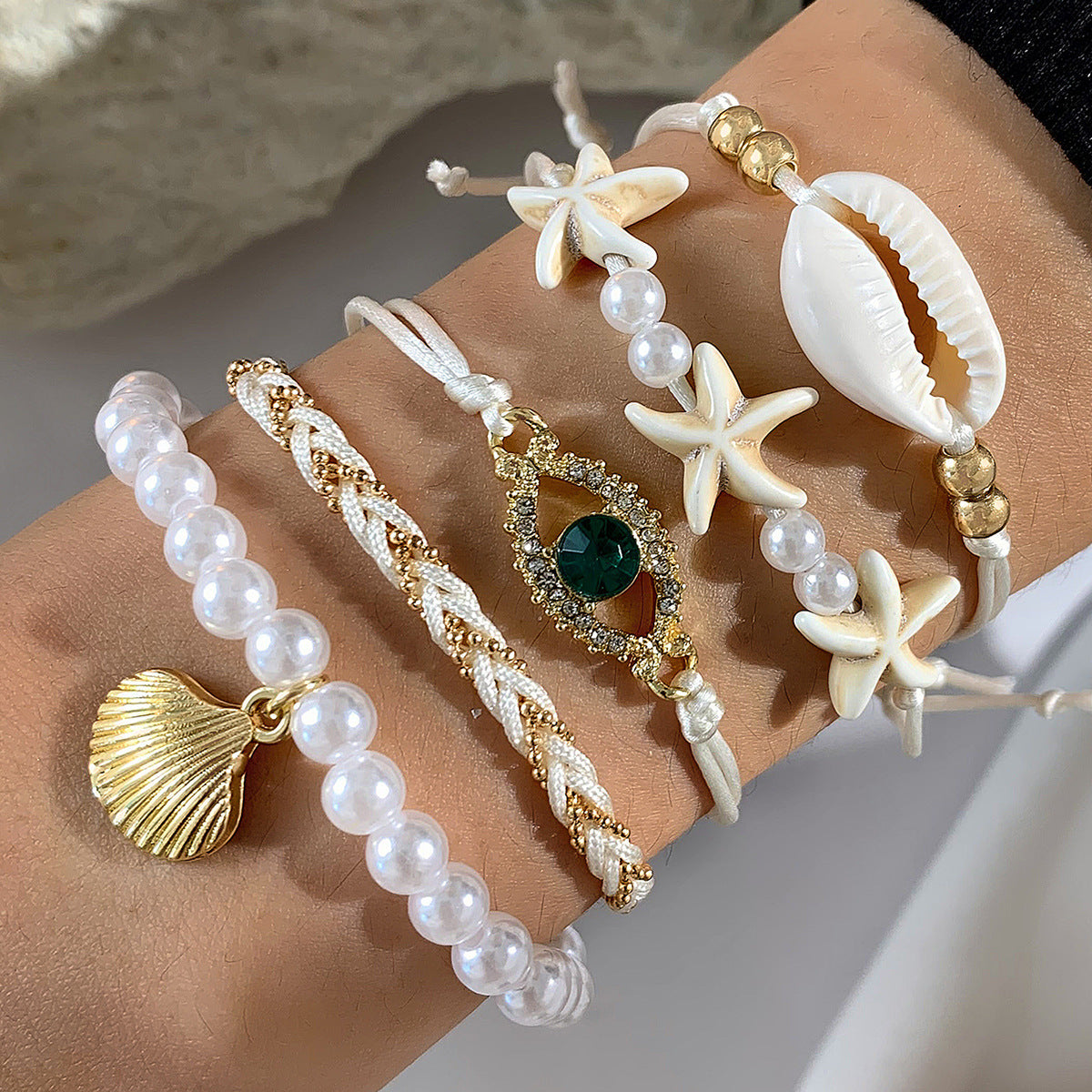 A Bohemian Resort Wind Shell Beaded Woven Bracelet Beach Wind Starfish Rice Beads - Mixbatch