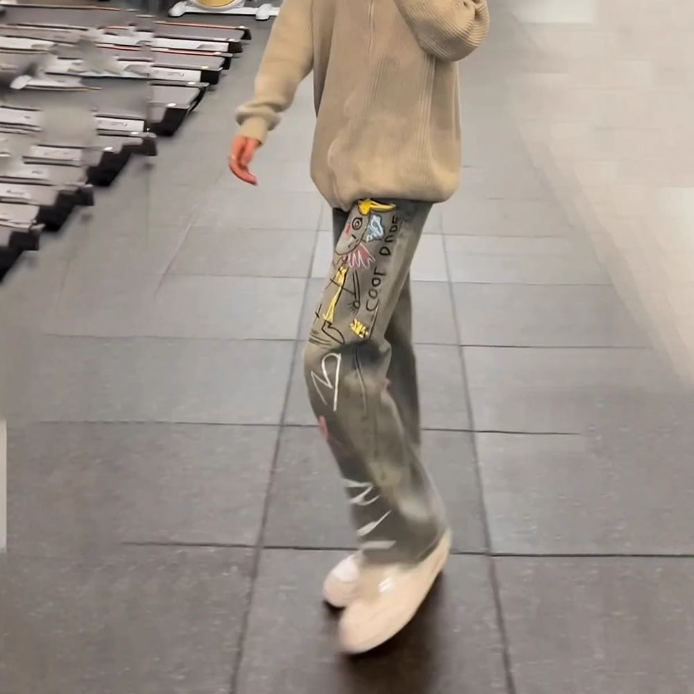 A graffiti print jeans