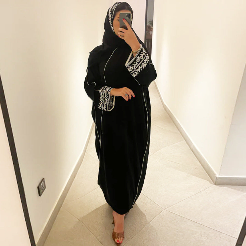 New Middle East Muslim cardigan robe contrasting color embroidery outer coat factory spot - Mixbatch