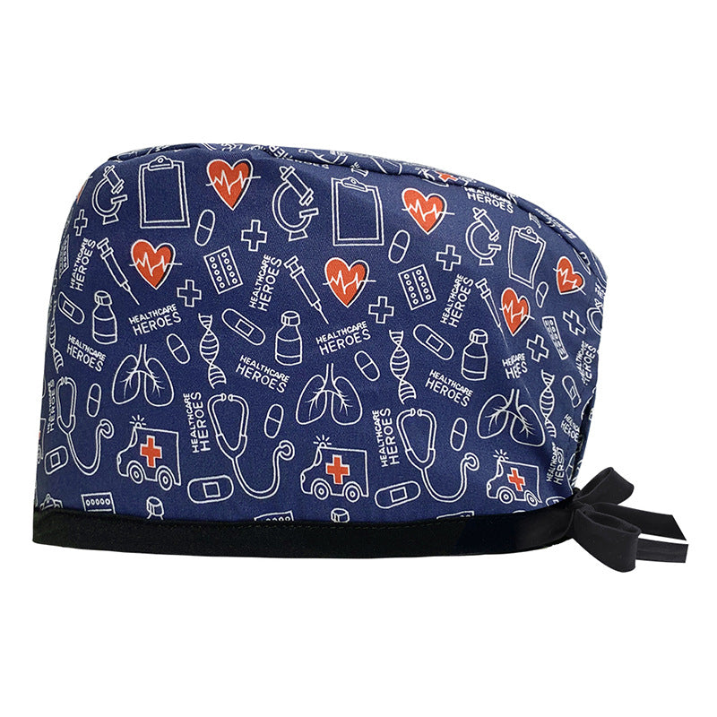 A Cotton Printed Surgical Cap Adjustable Women's Long Hair Baotou Cap Dentist Stomatology Clinic Frosted Cap Men's Foreign Trade
