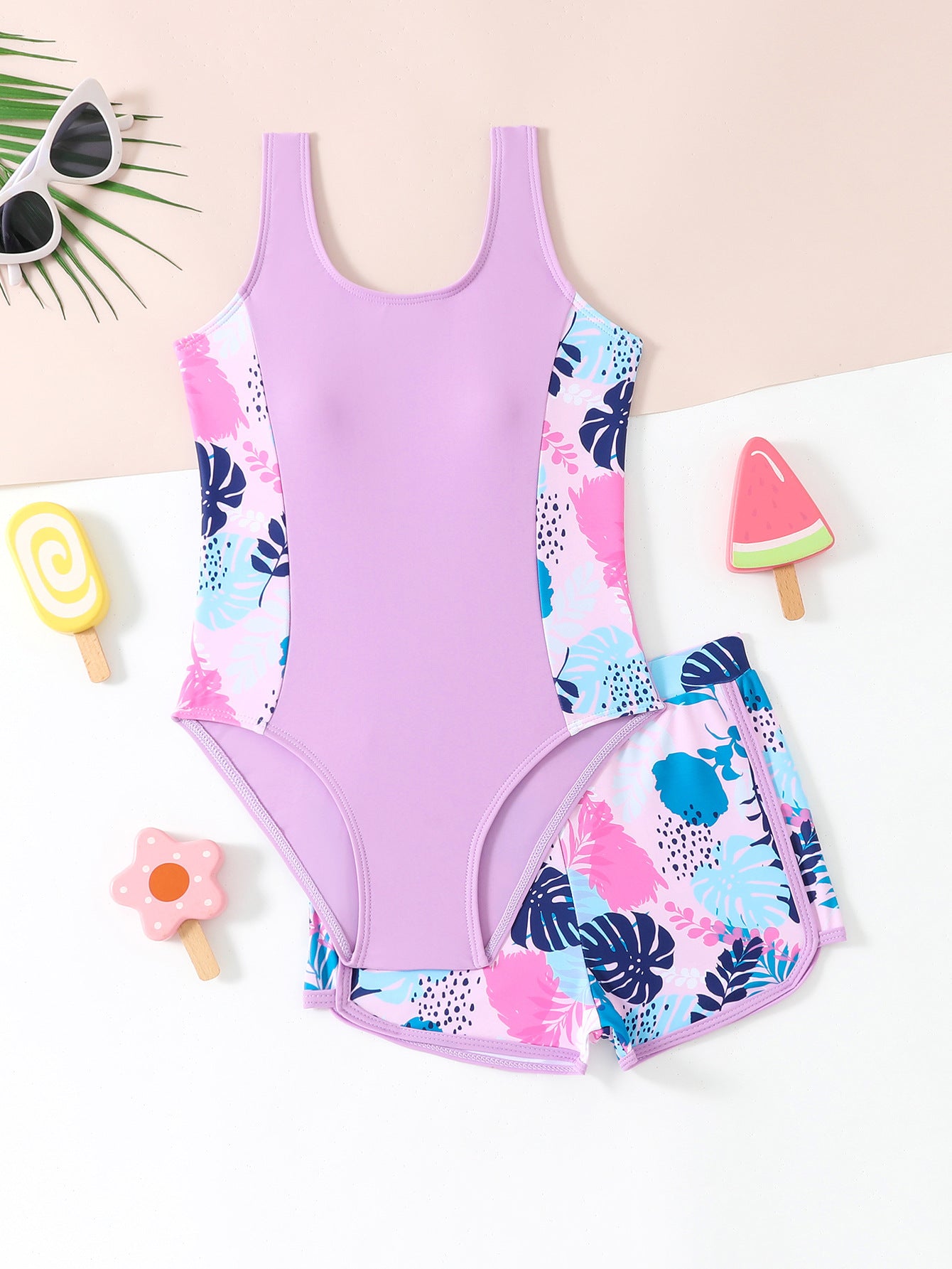 A children's swimsuit European and American girls medium and older children's one-piece boxers two-piece swimsuit - Mixbatch