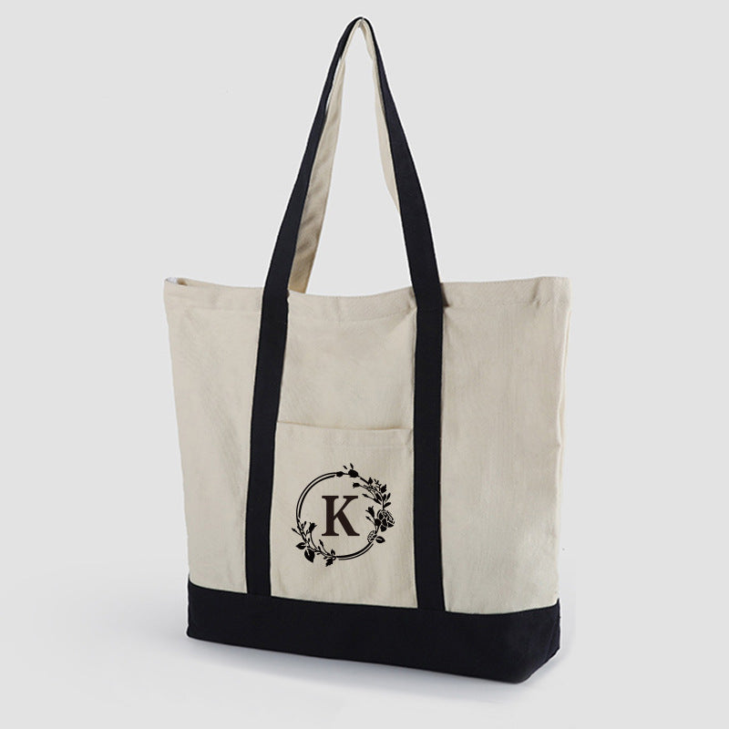 A thickened canvas supermarket environmental protection bag large capacity new cross-border grocery shopping bag strong zipper tote bag can be printed logo - Mixbatch